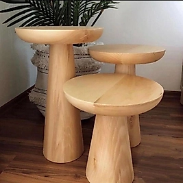 Doğal Ahşap Mantar Sehpa 3 lü