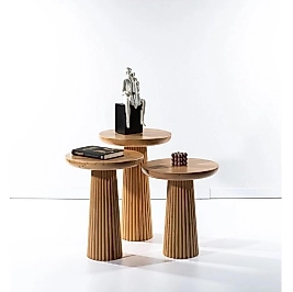 Doğal Fitilli Ahşap Sehpa 3 lü